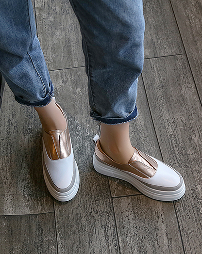 ♀Metallic Color Platform Slip-ons