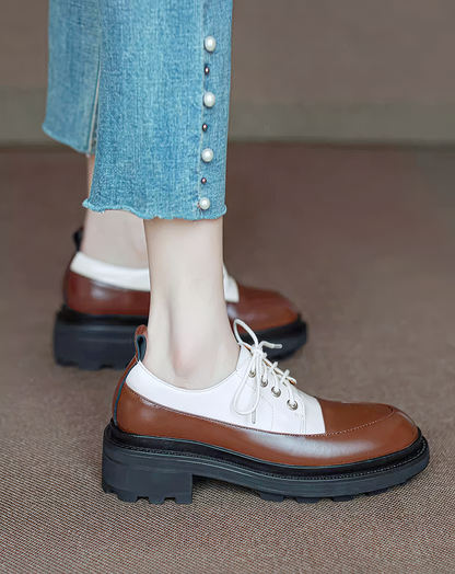 ♀本革／Glossy Bicolor Oxford Shoes