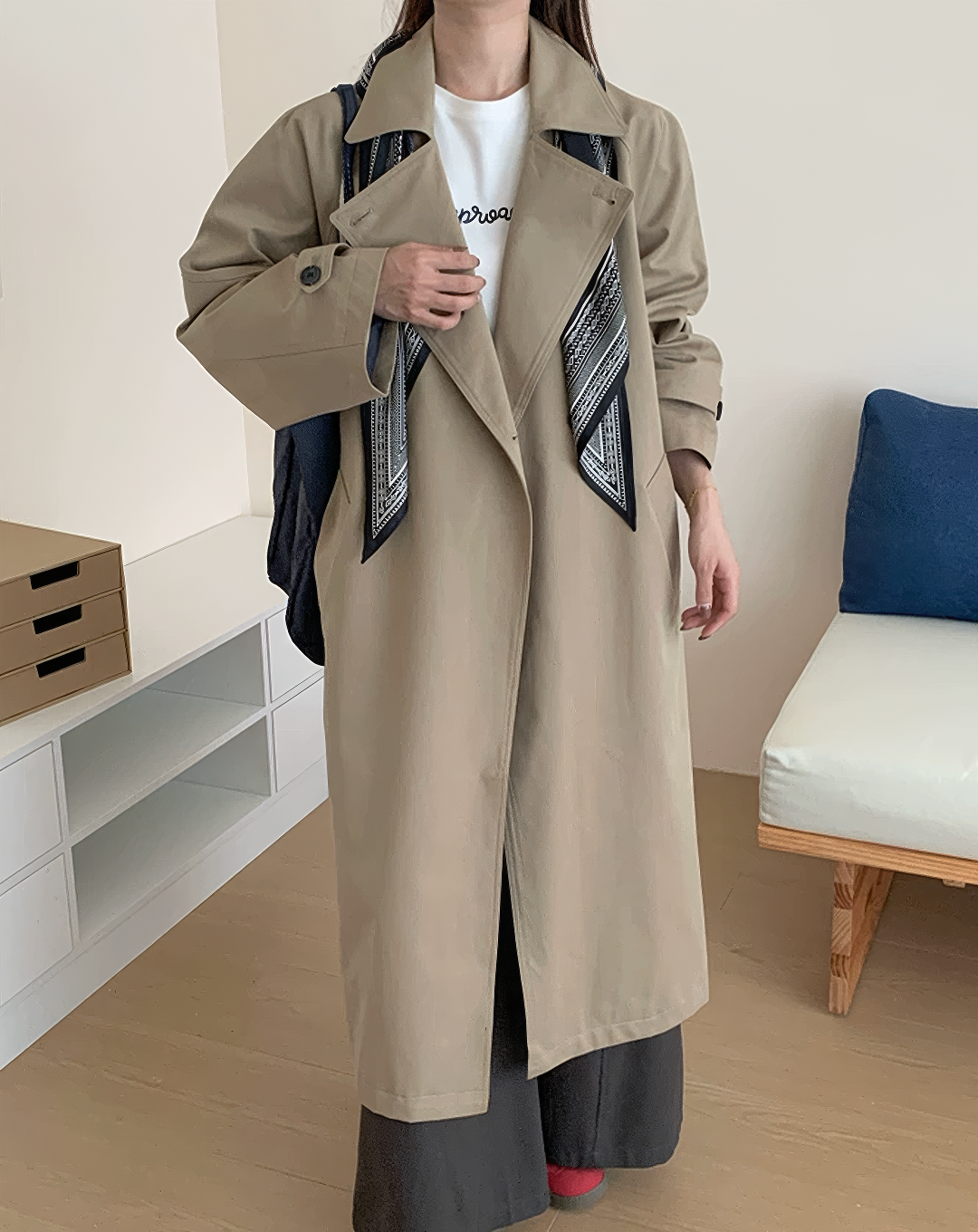 ♀Scarf Accent Trench Coat