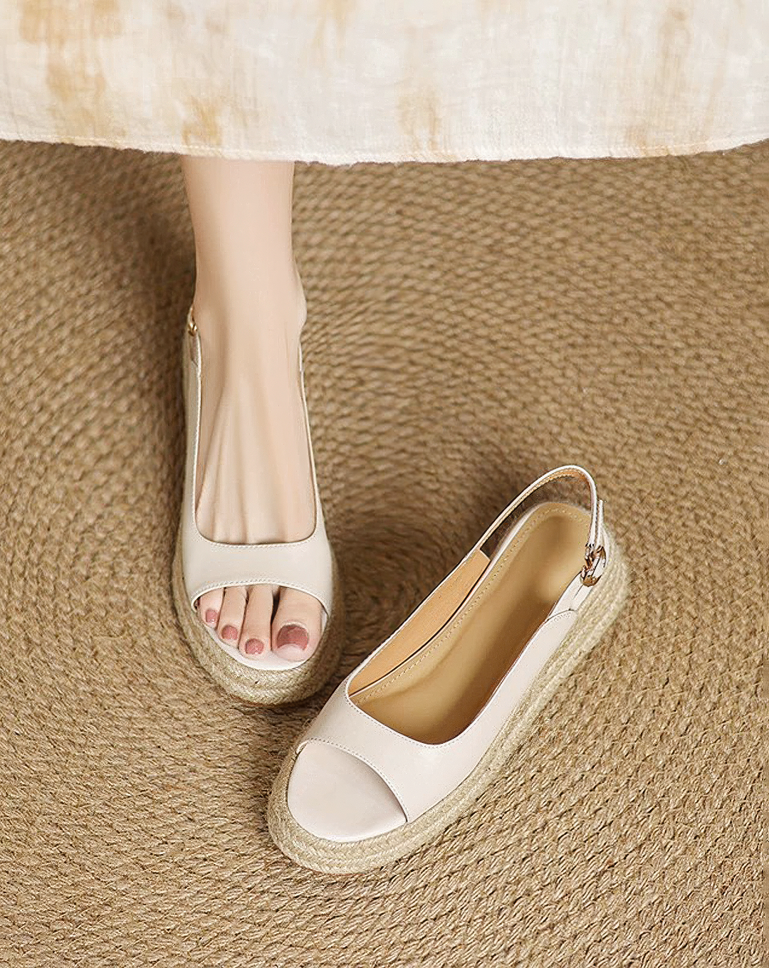 ♀本革／Jute Sole Slingback Sandals