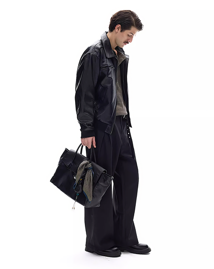 ♂Oversized Leather Moto Jacket