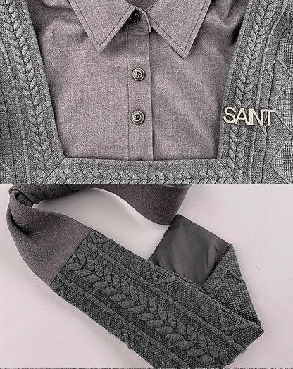 ♀Layered Collar Knit Sweat