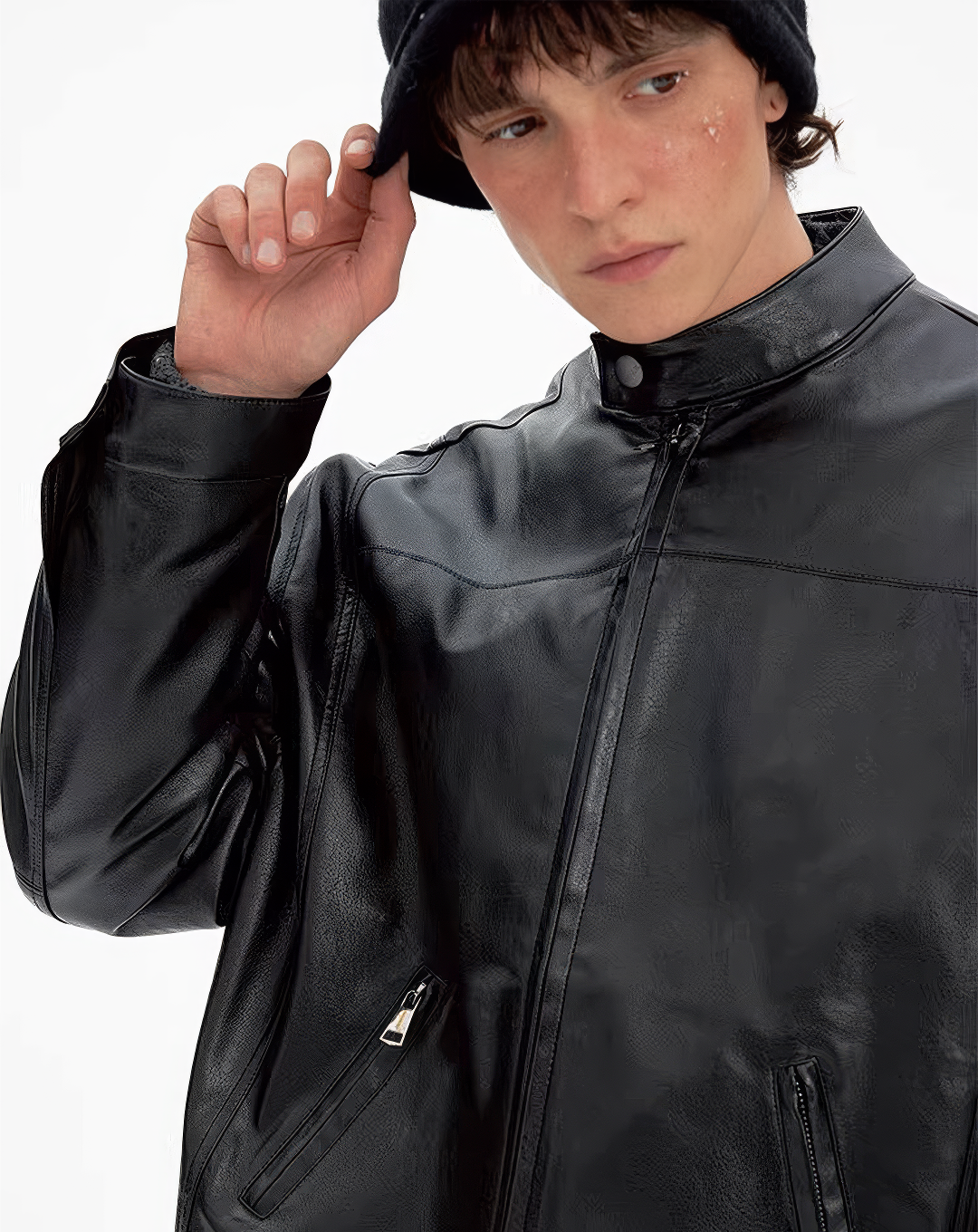 ♂Standing Collar Leather Jacket
