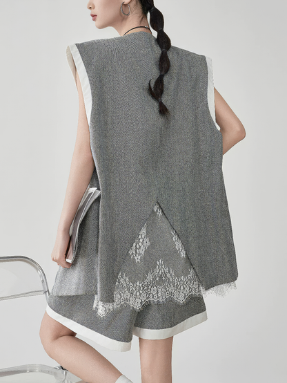 ♀Bi-Color Vest & Shorts Set