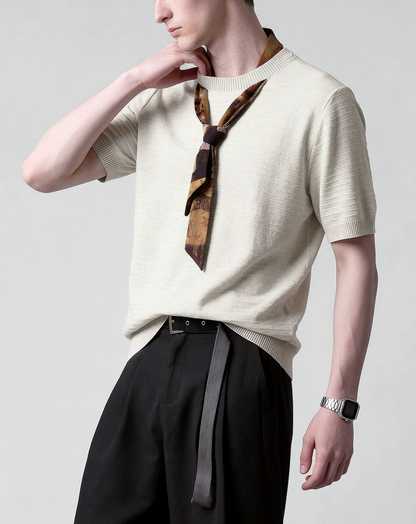 ♂♀Attached Scarf Knit Tee