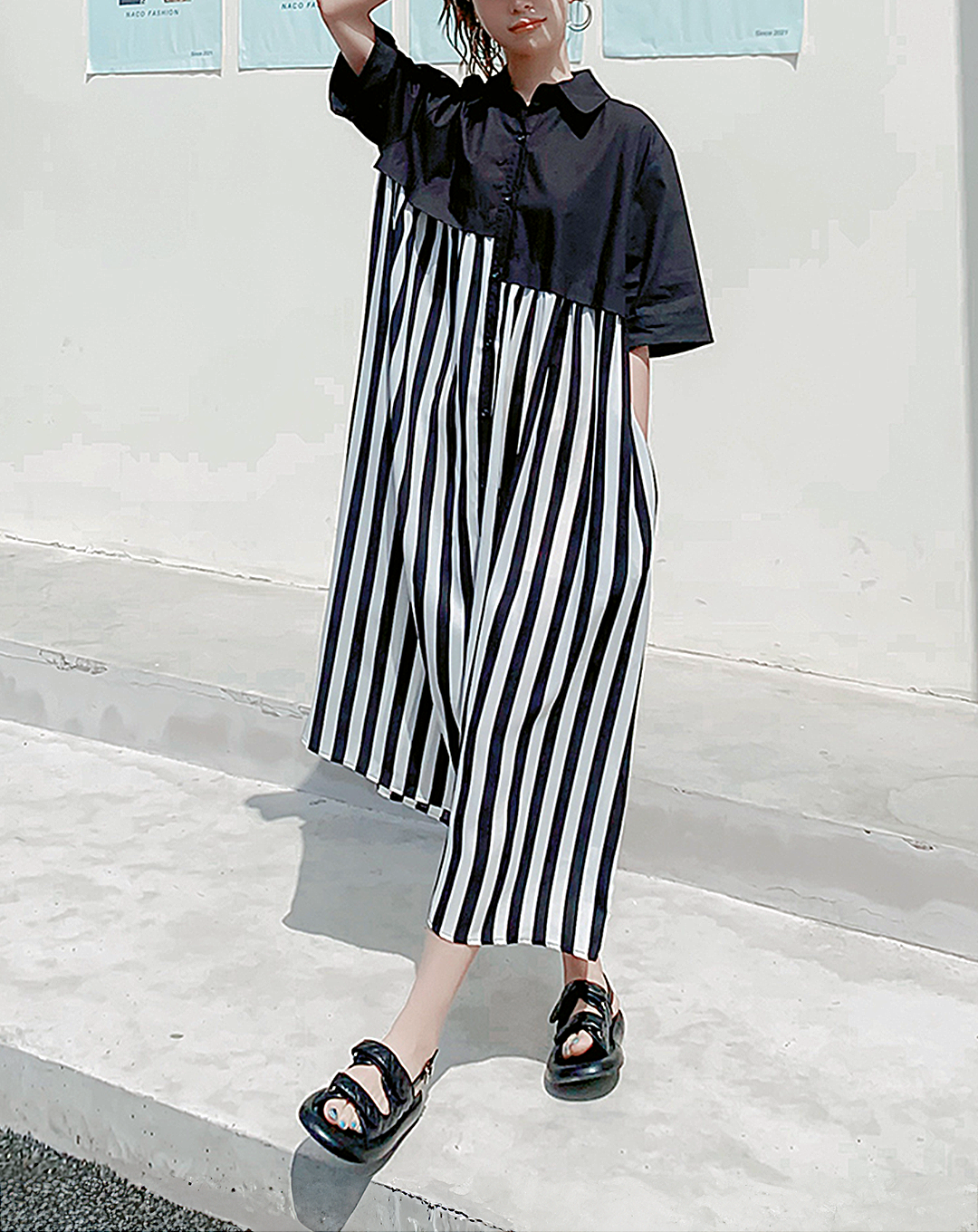 ♀Contrast Striped Long Dress