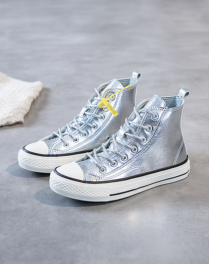 ♀Silver Color High Cut Sneakers