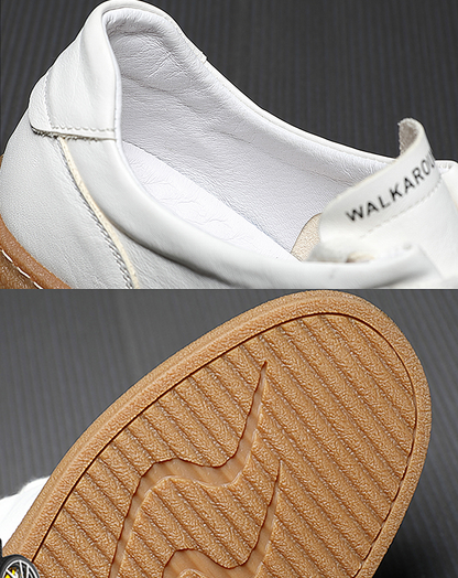 ♂♀White Leather Flat Sneakers