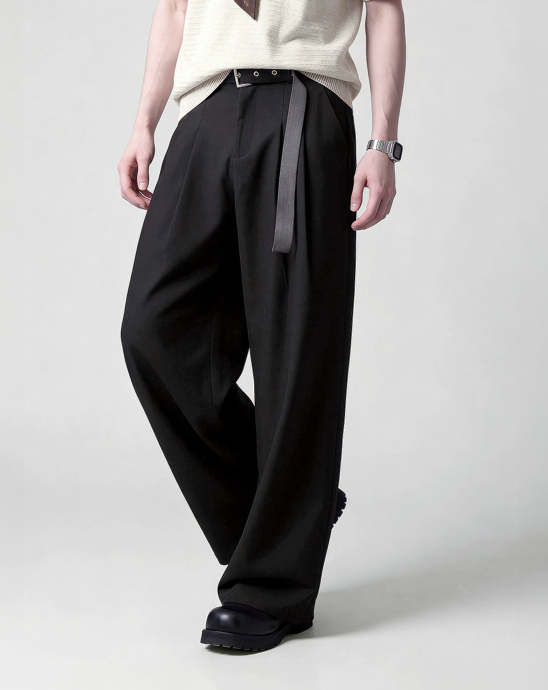 ♂♀Eyelet Belt Wide Pants