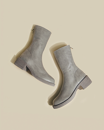 ♀Plain Toe Leather Boots