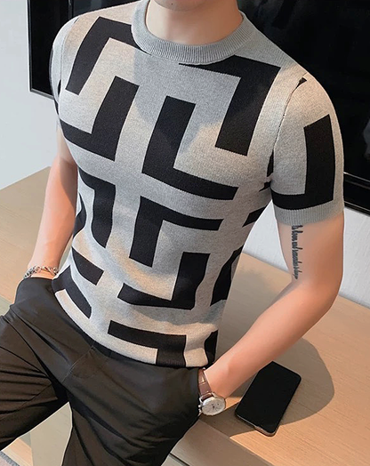 ♂Round Neck Geometric Pattern T-Shirt