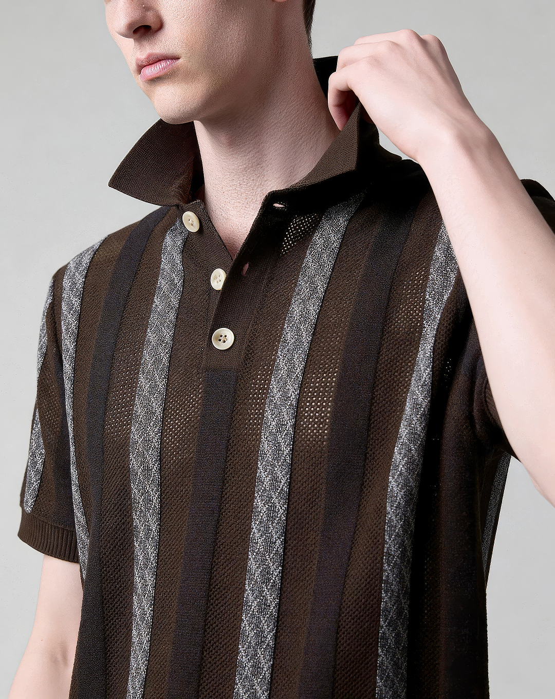 ♂♀Striped Knit Polo Shirt