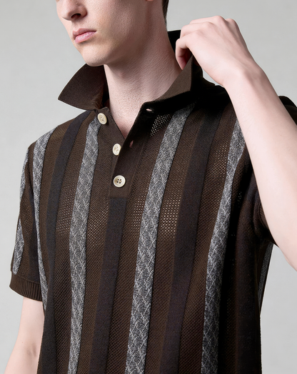 ♂♀Striped Knit Polo Shirt