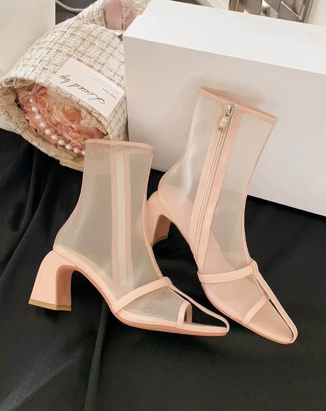 ♀Sheer Mesh Boots Sandals