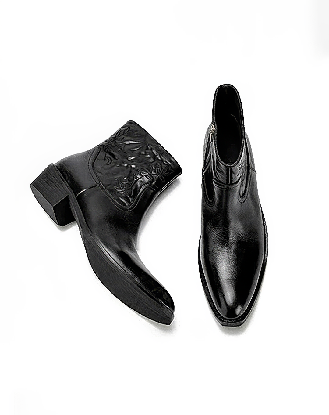 ♂♀本革／Embroidered Zip Leather Boots