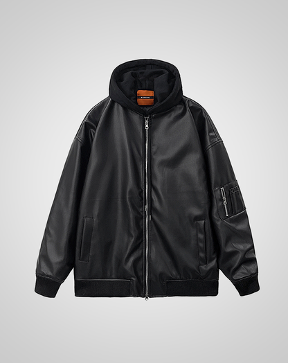 ♂Hooded Leather Jacket