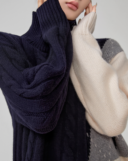 ♀Panel Cable Argyle Sweater