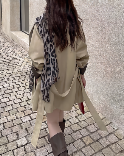 ♀Leopard Scarf Short Coat
