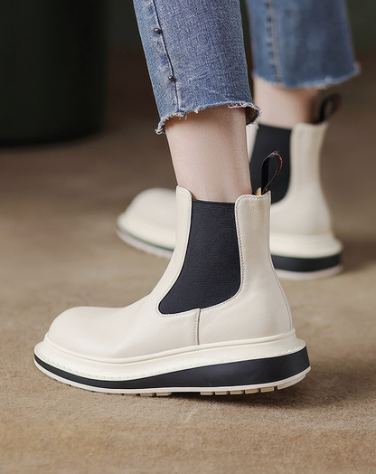 ♀本革／Layered Platform Chelsea Boots