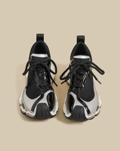 ♀Silver Metallic Mesh Sneakers