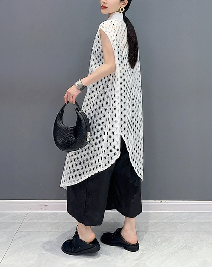 ♀Sheer Dot Asymmetric Long Shirt