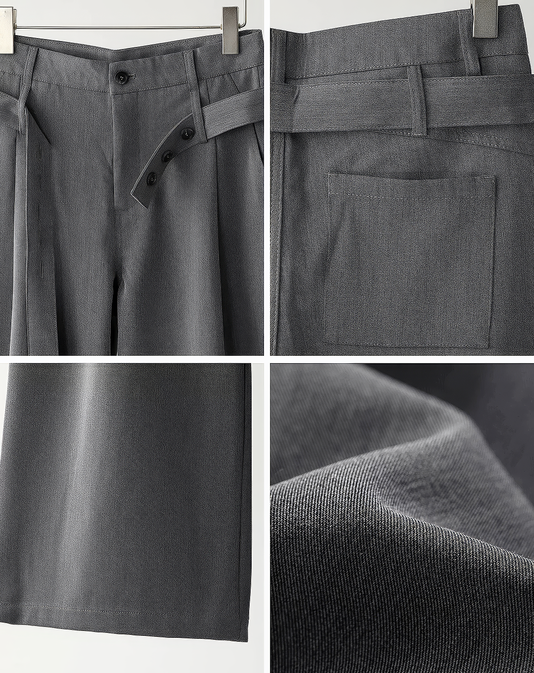 ♂♀Button Belted Wide Pants
