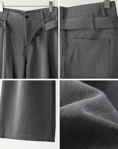 ♂♀Button Belted Wide Pants