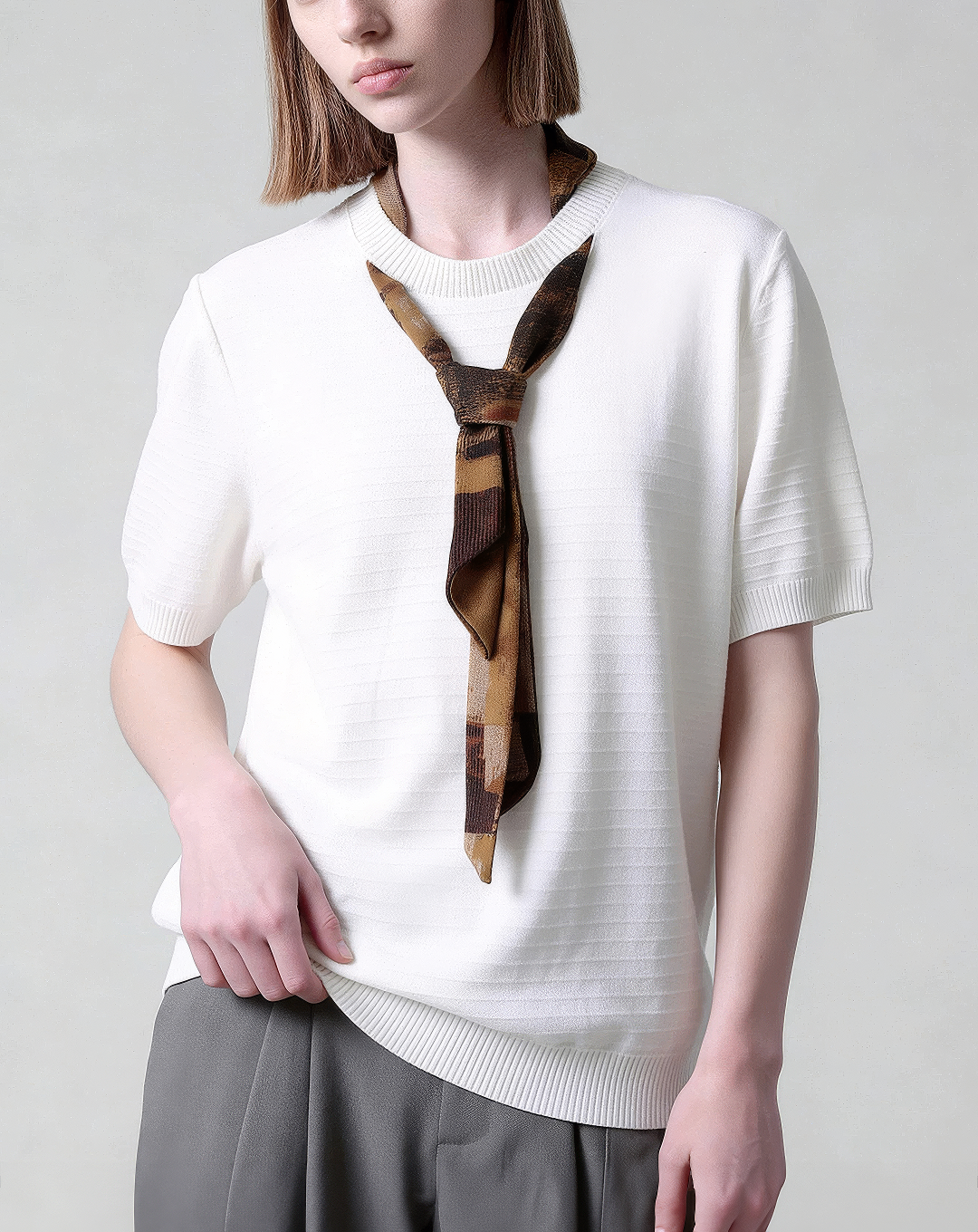 ♂♀Attached Scarf Knit Tee