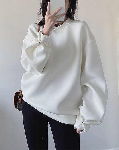 ♀Button Tuck Sleeve Sweatshirt