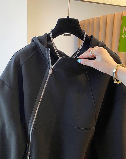 ♀Diagonal Zip Hoodie