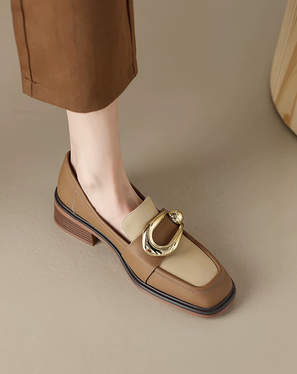 ♀本革／Gold Buckle Leather Loafers