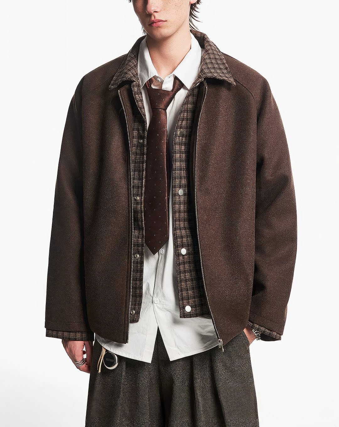 ♂♀ Plaid Trim Zip Jacket