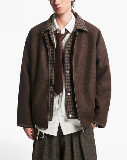 ♂♀ Plaid Trim Zip Jacket