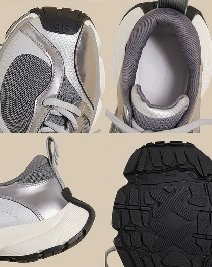 ♀Silver Metallic Mesh Sneakers