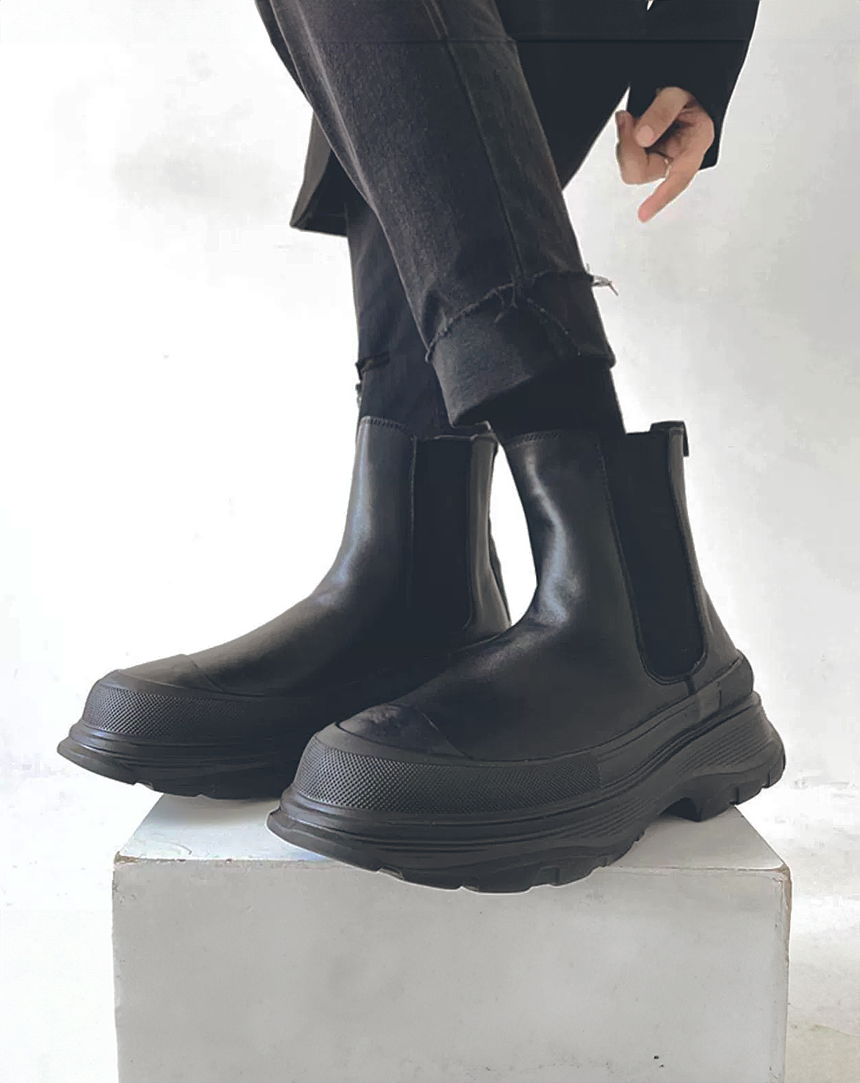 ♂♀Platform Leather Chelsea Boots
