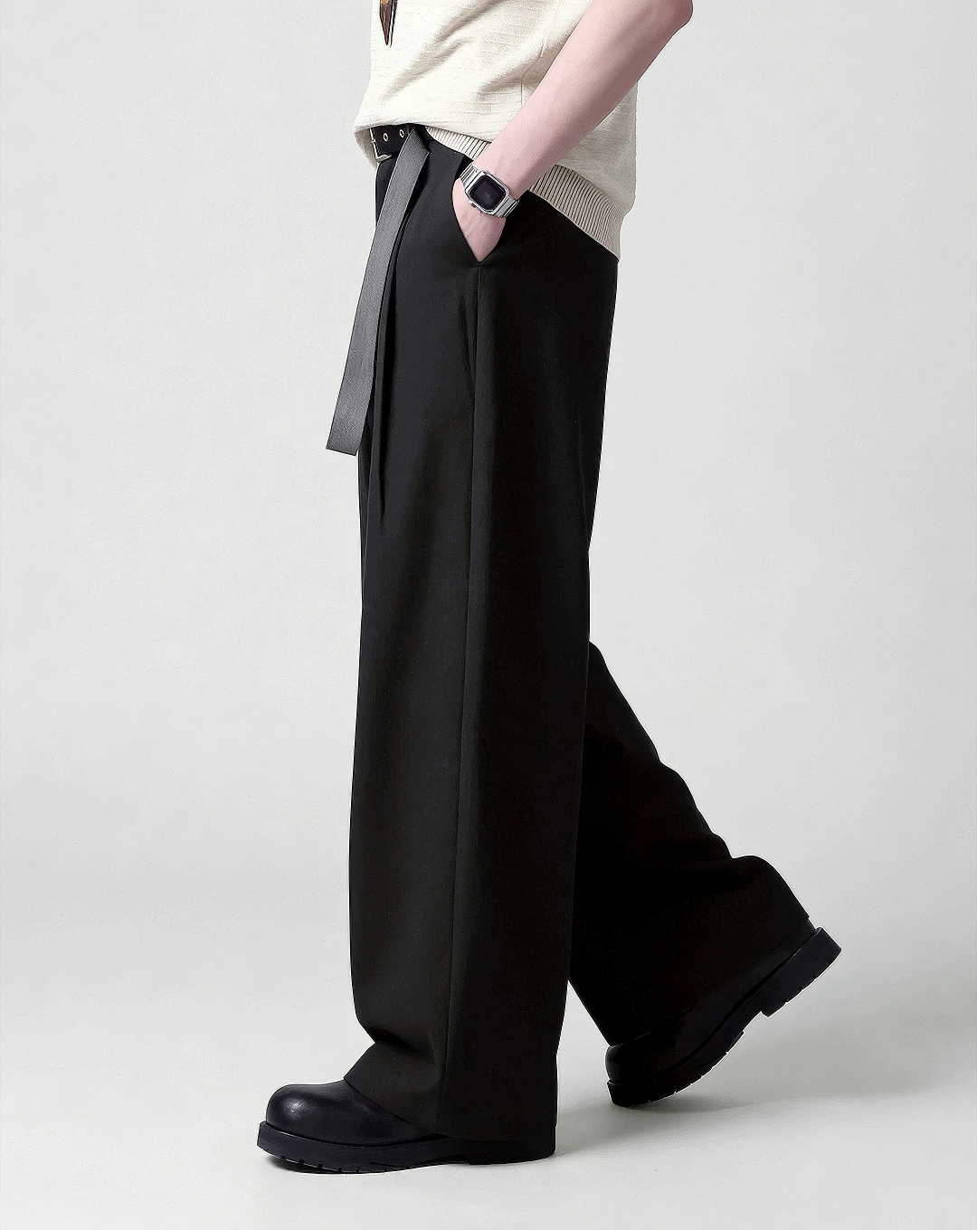 ♂♀Eyelet Belt Wide Pants