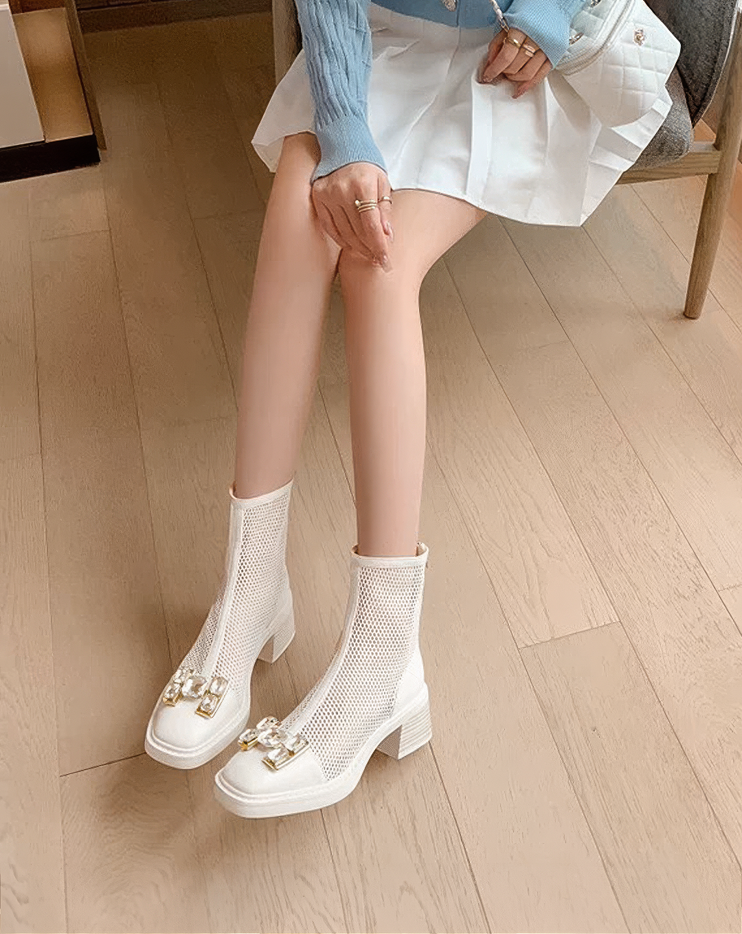♀本革／Bijou Mesh Platform Boots