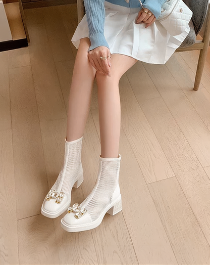♀本革／Bijou Mesh Platform Boots