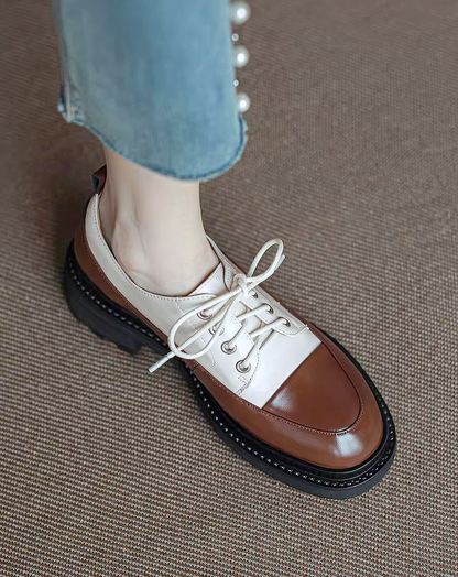 ♀本革／Glossy Bicolor Oxford Shoes