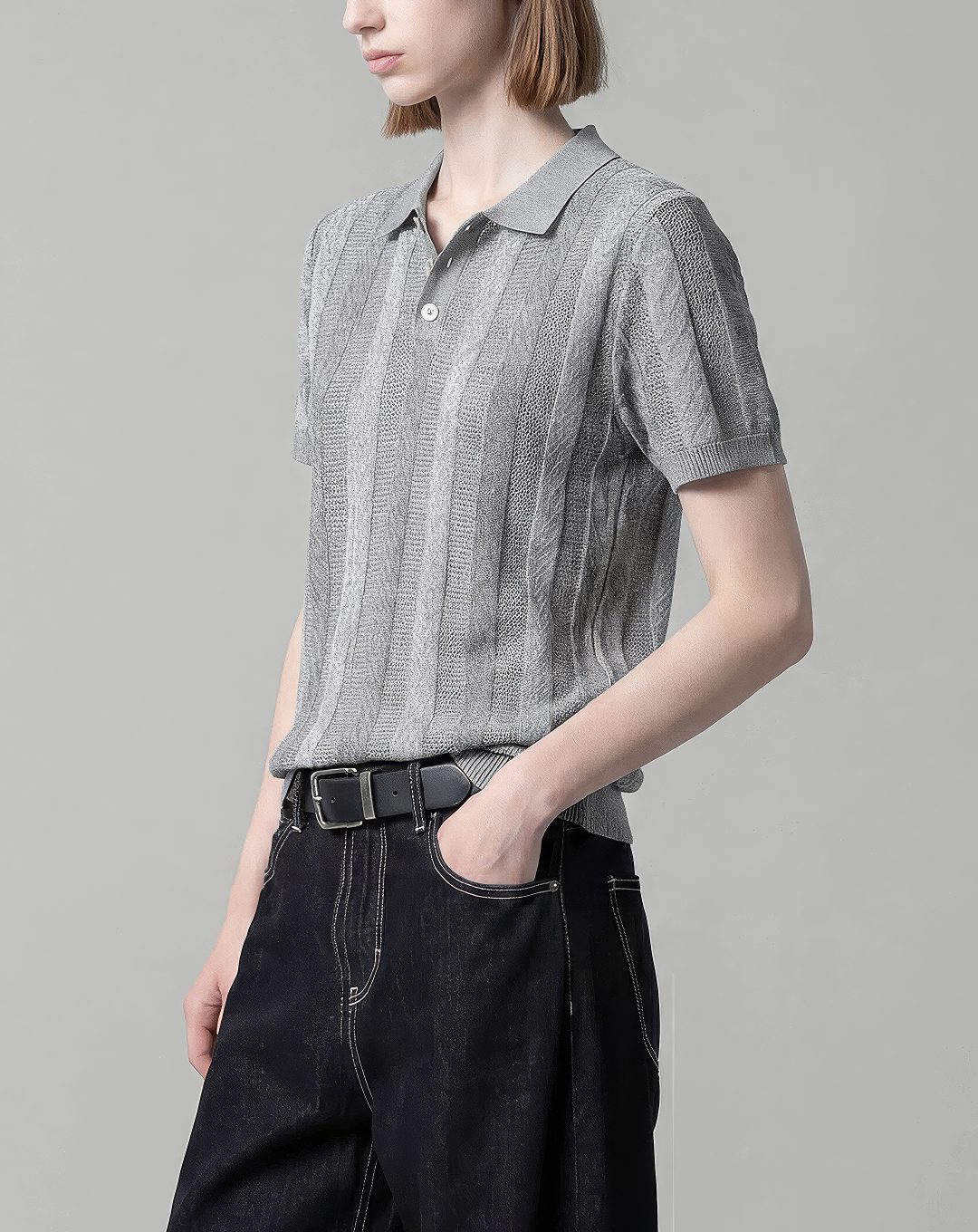 ♂♀Striped Knit Polo Shirt