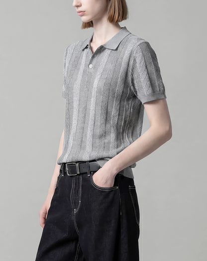 ♂♀Striped Knit Polo Shirt