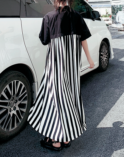 ♀Contrast Striped Long Dress