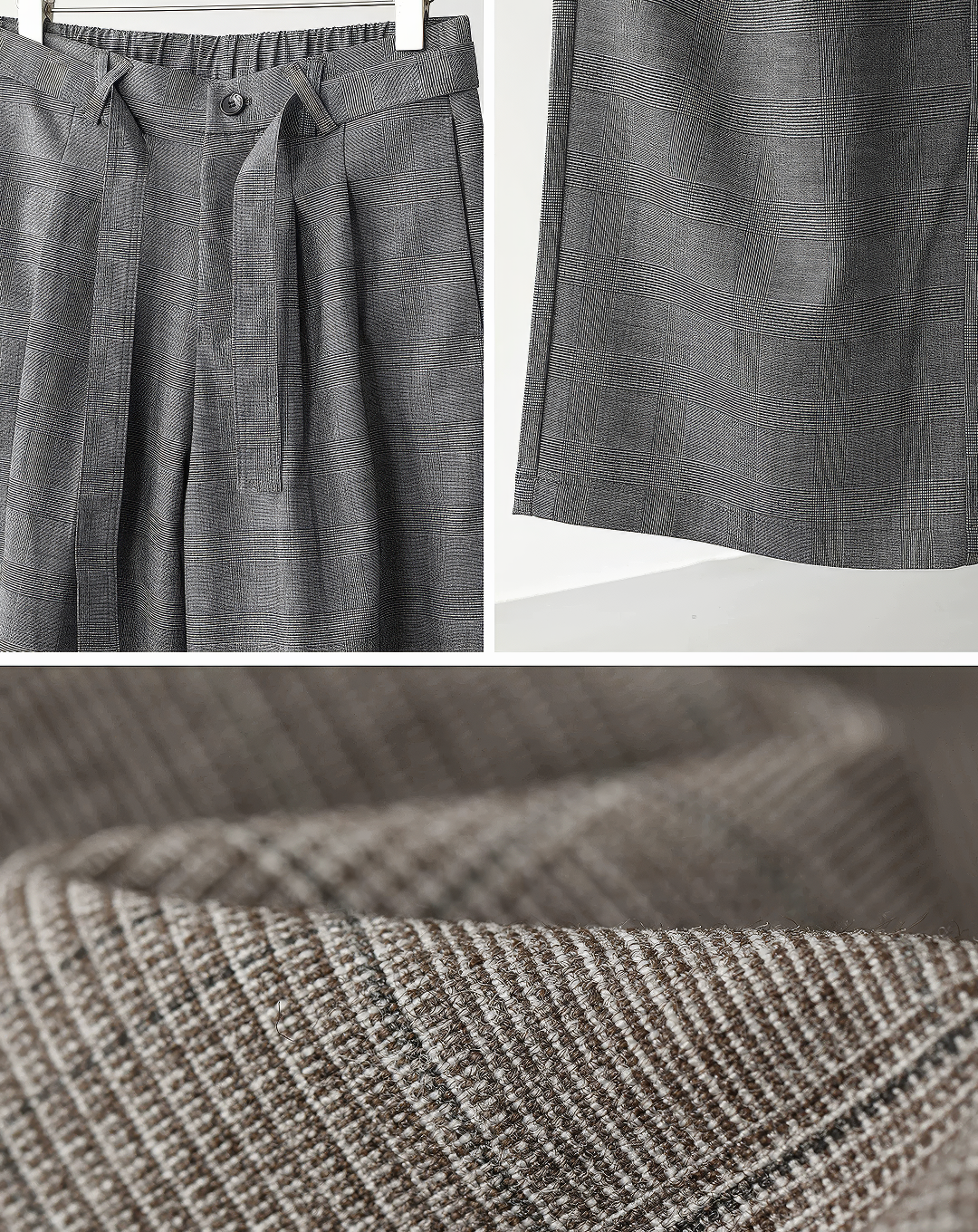 ♂♀Belted Plaid Wide Pants