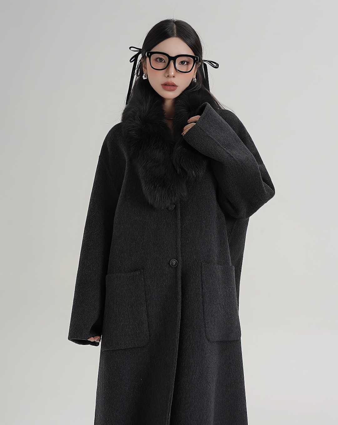 ♀Detachable Fur Collar Coat