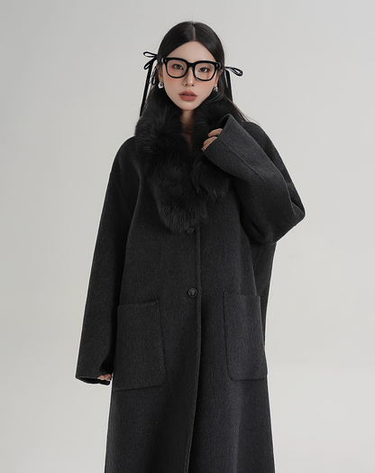 ♀Detachable Fur Collar Coat