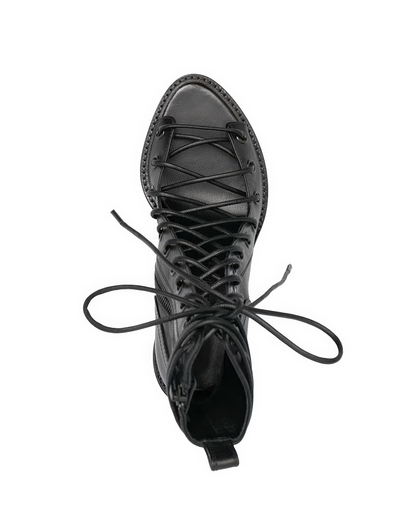 ♀本革／Lace-Up Open-Toe Boots