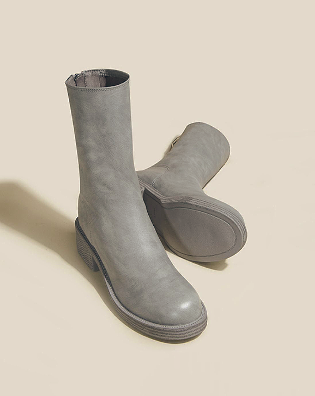 ♀Plain Toe Leather Boots