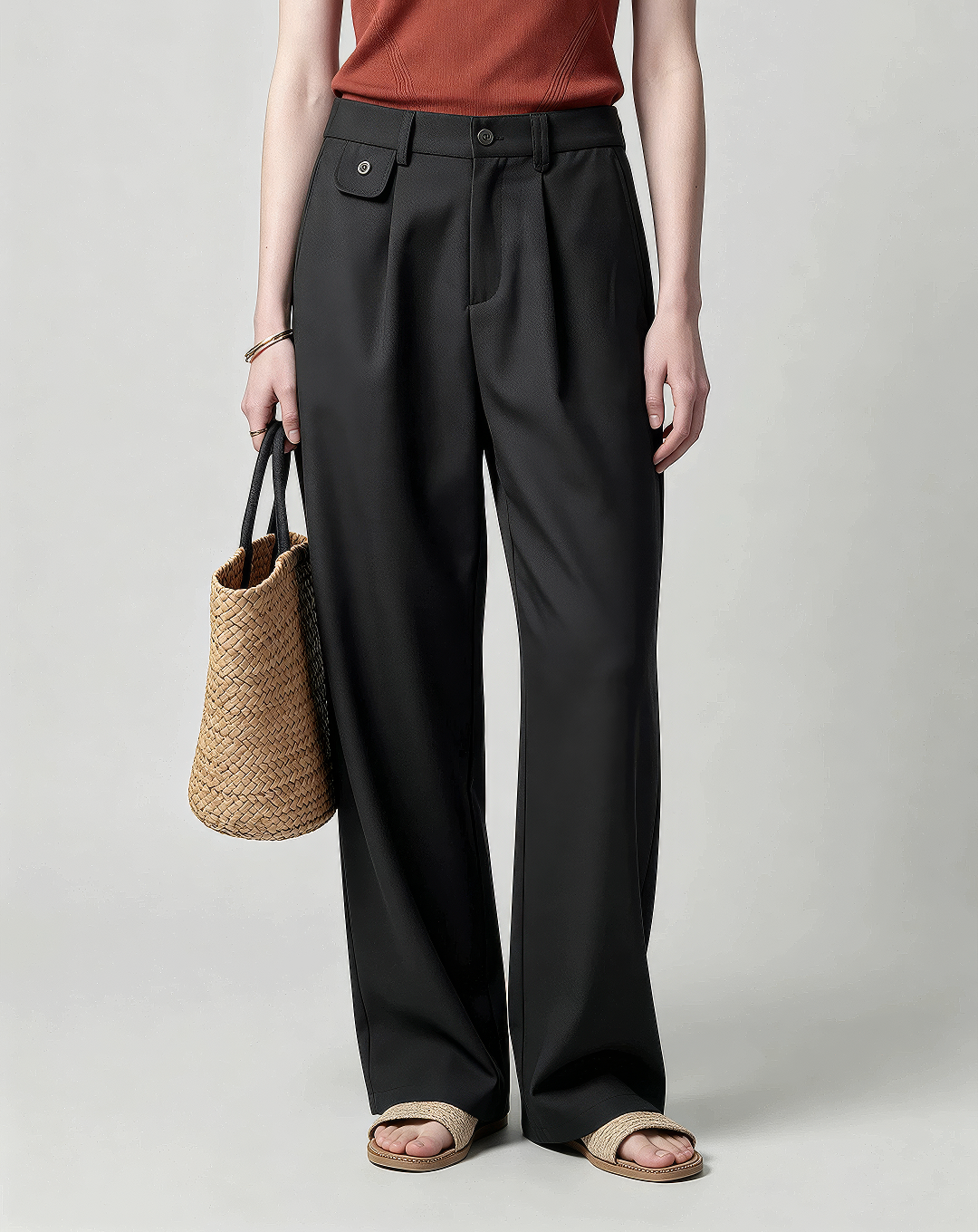 ♂♀Front Tuck Straight Slacks