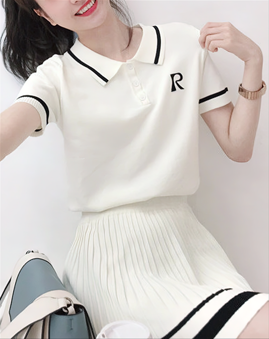 ♀Two-Piece Knit Polo & Skirt