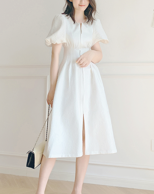 ♀Puff Sleeve Zip Dress